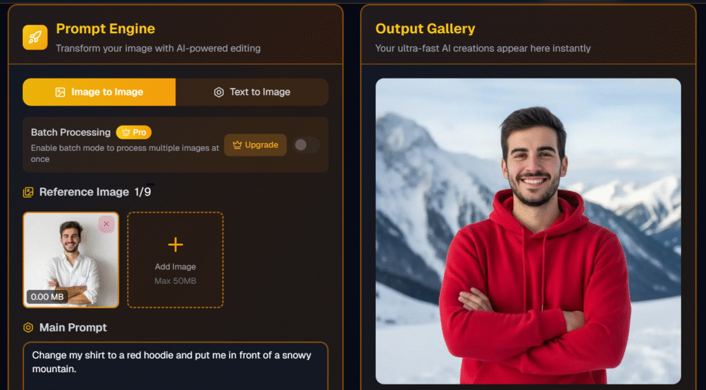 Nano Banana side‑by‑side screenshot showing the original image and the edited output with the prompt used