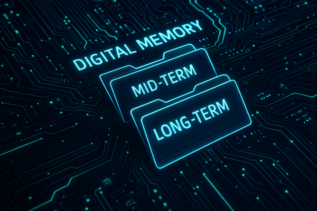 conceptual illustration of a memory operating system for AI agents with layered memory modules.