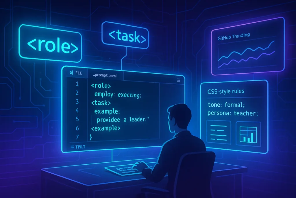Screenshot of Microsoft’s POML turning AI prompts into structured code with HTML-like tags