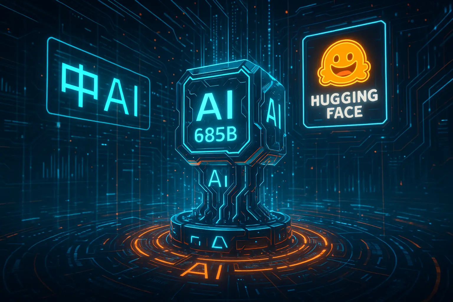 Futuristic AI core representing DeepSeek V3.1’s 685-billion parameters