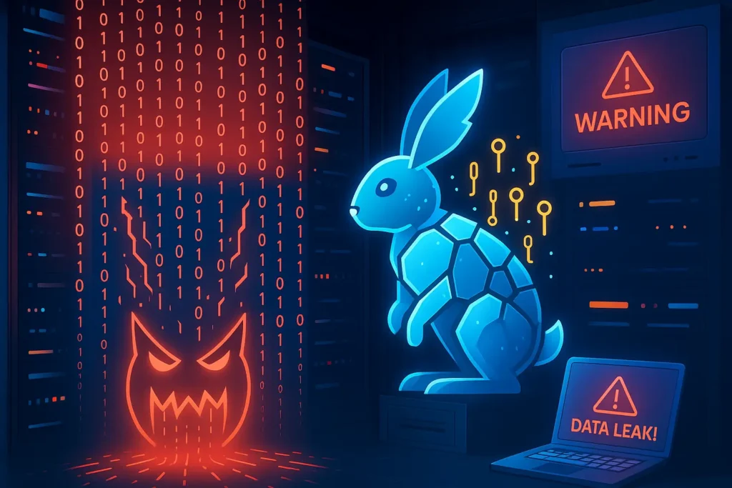 Illustration of CodeRabbit AI security breach leaking API keys and exposing GitHub repositories
