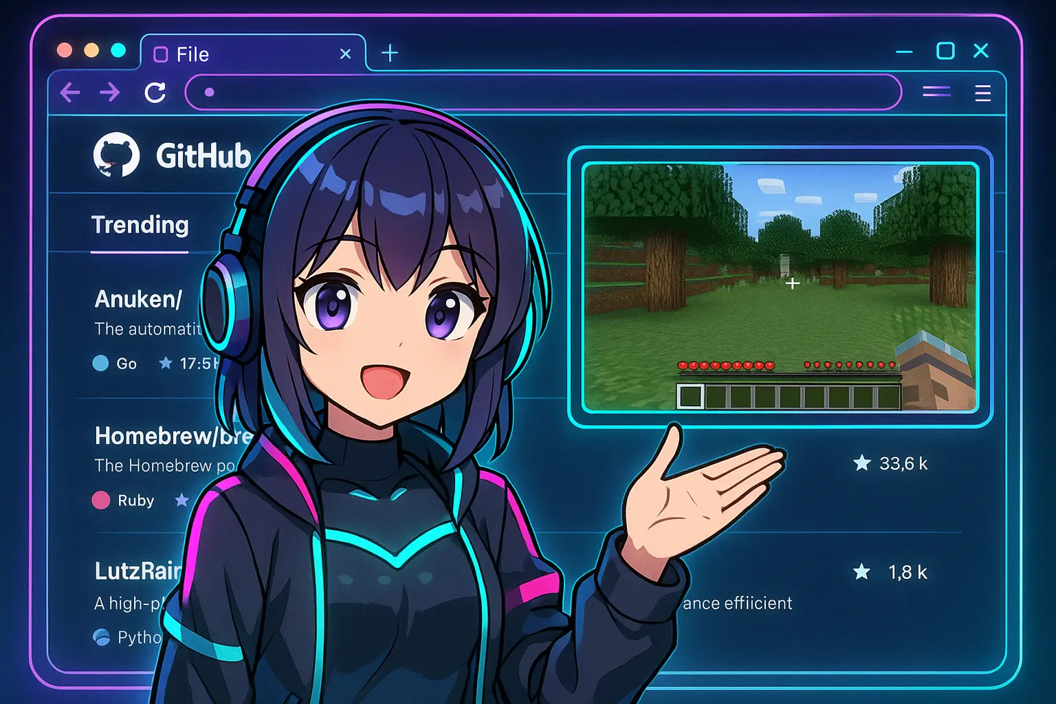 Anime-style AI vtuber companion powered by Project AIRI running inside a browser with game and chat integration.