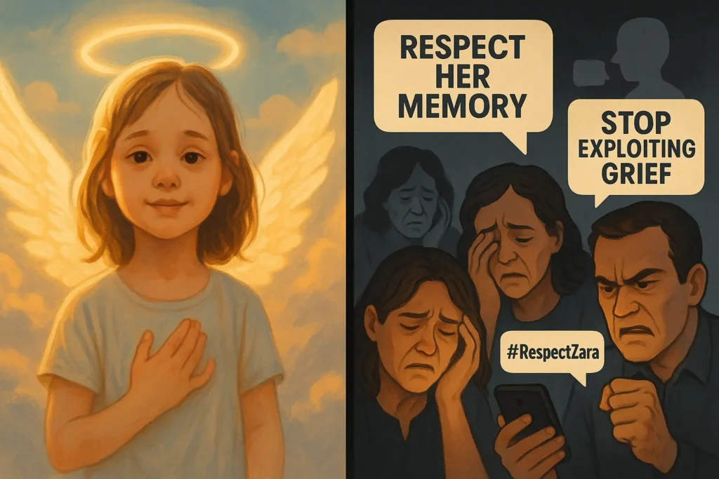 Conceptual artwork representing the controversy over AI-generated angelic portraits of Zara Qairina.