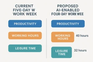 Chart comparing five‑day and four‑day work weeks with AI productivity