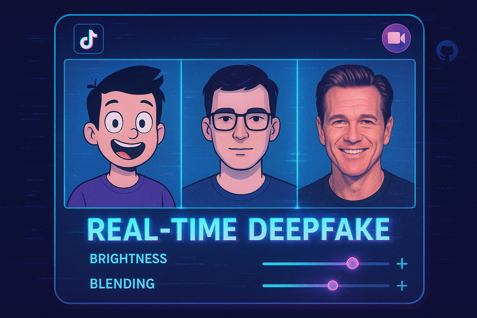 Deep-Live-Cam real-time AI face swap demo with animated overlays