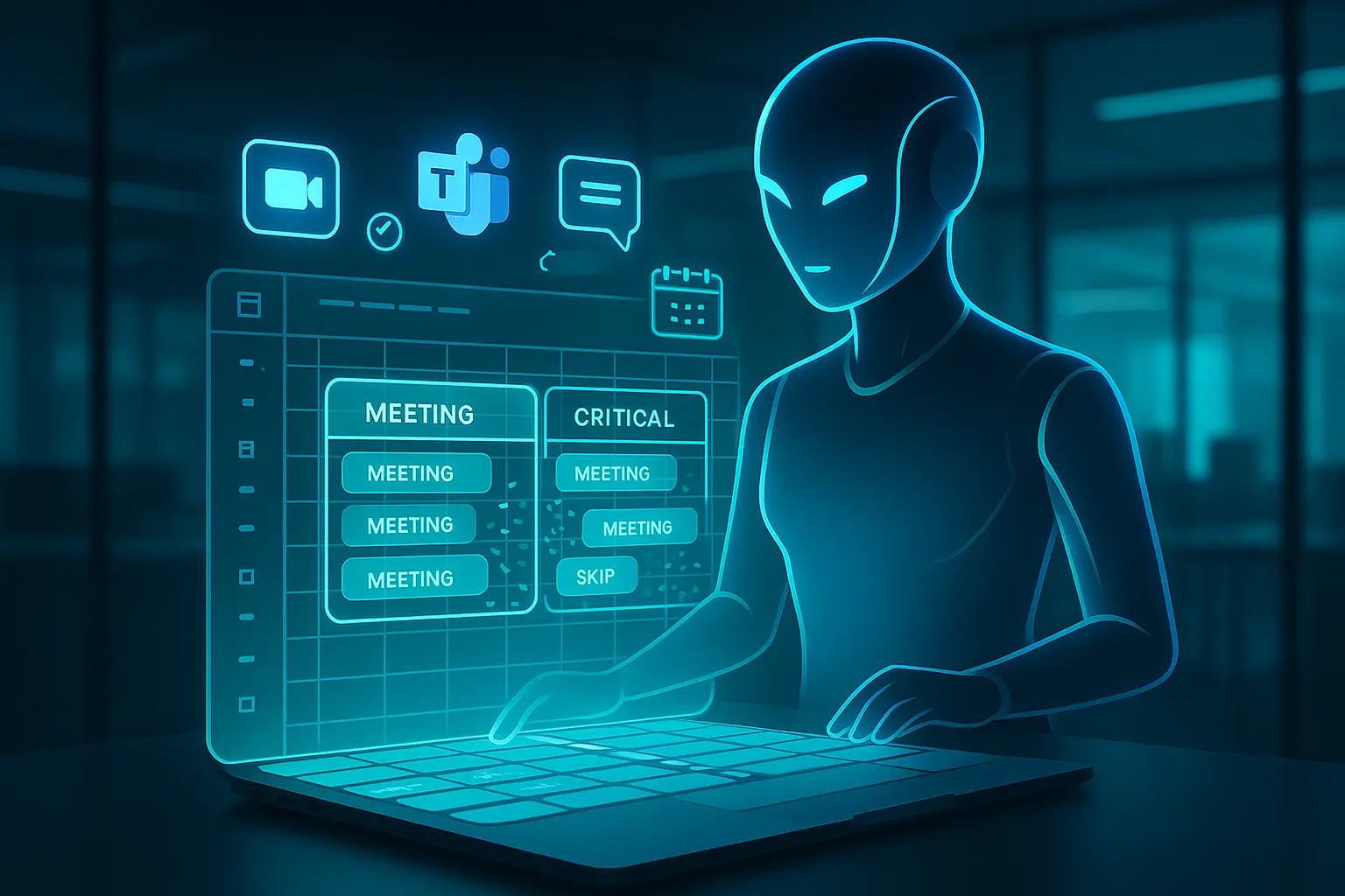 Illustration of Zoom AI Companion 3.0 filtering meetings and summarizing cross-platform conversations with agentic AI features.
