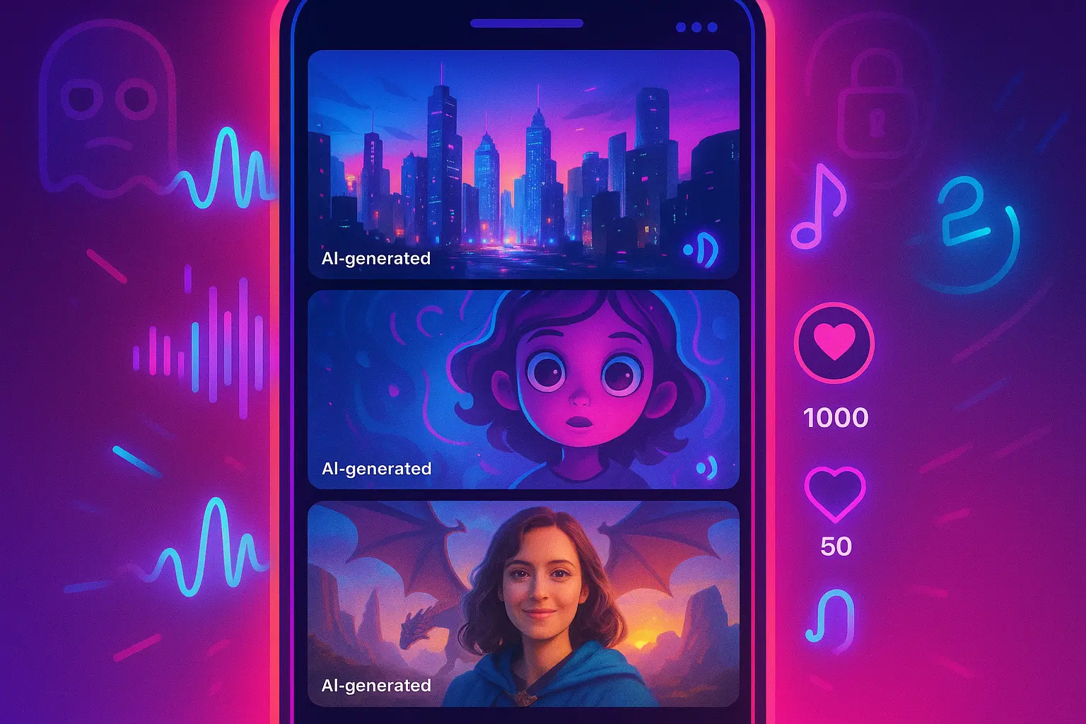 Smartphone screen showing an endless feed of AI-generated videos with synchronized audio, cameo selfies, and TikTok-like design, symbolizing OpenAI’s Sora 2 launch.